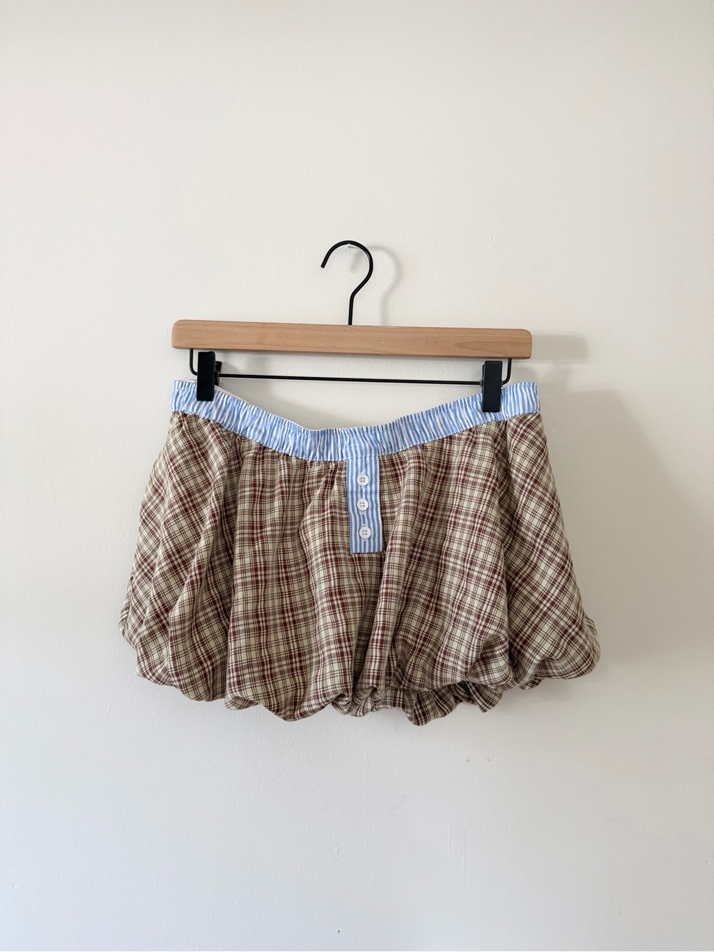 check boxer puffball skirt